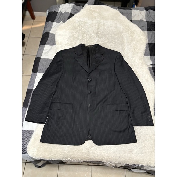Burberry London Mens Black‎ Wool Striped 3 Button Blazer Jacket Size 44R
